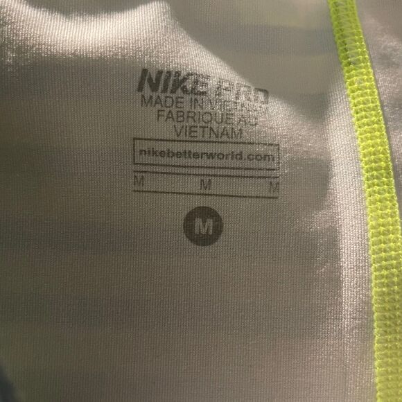 Nike Pro Leggings Yellow Stripe Compression Cropped Gym Training Women Sz M READ - Picture 2 of 10
